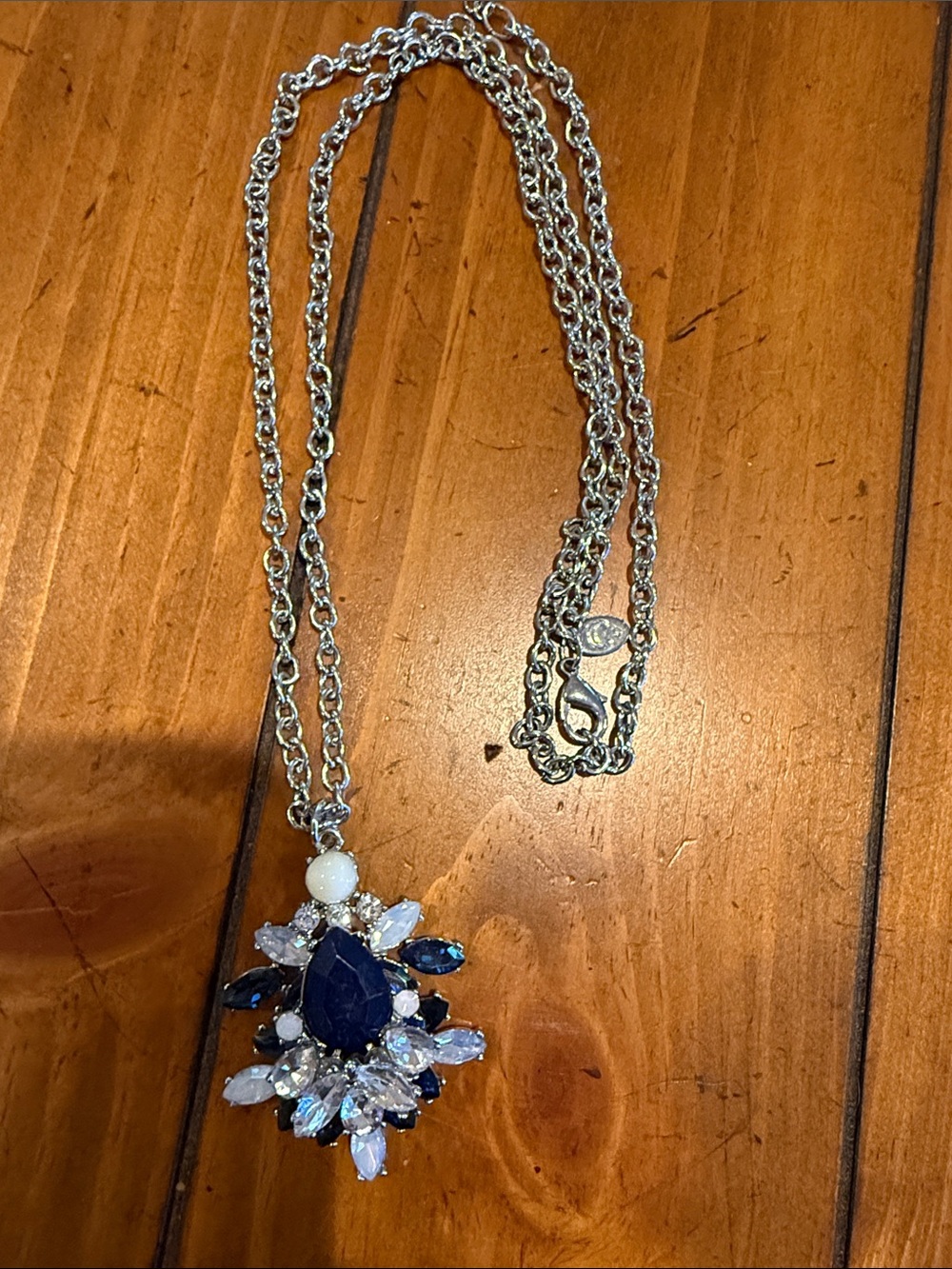 Charming Charlie Silver-Tone Navy and White Crystal Teardrop Pendant Necklace